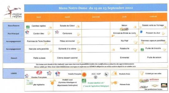 Menu de la semaine 38