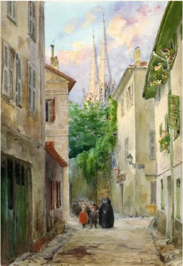 Palais de St Michel, vu depuis la rue Douer, aquarelle de Grimard.